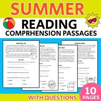 Preview of Summer Reading Comprehension and Questions 1st Grade and Kindergarten