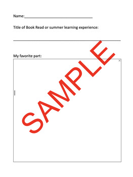 Preview of Summer Reading/Learning Reflection Forms - Elementary