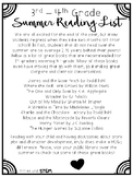 Summer Reading List 3rd - 4th Grade