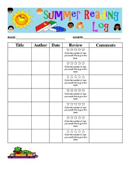 Preview of Summer Reading Log Chart