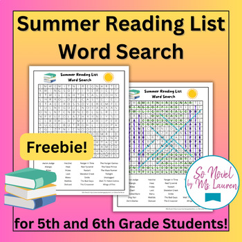 Preview of Summer Reading List Word Search for 5th and 6th Grade Students!