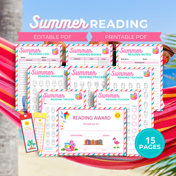 Preview of Summer Reading Log, Summer Reading Tracker, Summer Bookmarks & Reading Bingo