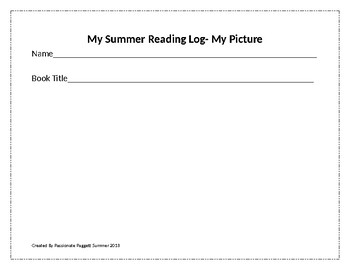 Preview of Summer Reading Log for 2nd- 5th  Grade Students
