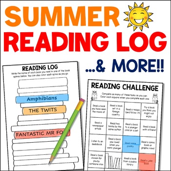 Preview of Summer Reading Logs, Monthly Reading Bingo & Reading Goals for 1st 2nd 3rd Grade