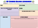 Summer Reading One Pager Assignment