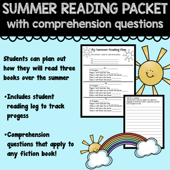 Preview of Summer Reading Packet - Planning for Summer Reading and Comprehension Questions