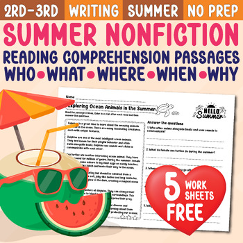 Preview of Summer Reading Passages With Comprehension Questions 2nd Grade Nonfiction FREE