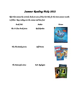 Preview of Summer Reading Picks 2012 Reading List and Chart