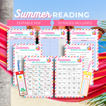 Preview of Summer Reading Tracker, Summer Reading Log, Summer Bingo Template