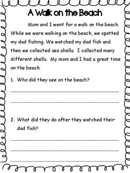 summer reading and comprehension packet for 1st graders going into 2nd grade