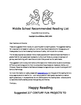 Preview of Summer Recommended Middle School Reading List