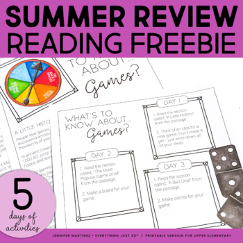 Preview of Summer Review Activities - NO PREP Reading FREEBIE