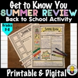 Summer Review Back to School Writing Activity | Printable 