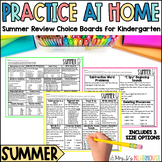 Summer Review for Kindergarten- NO PREP Choice Boards- Han