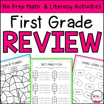 Preview of First Grade Summer Packet Math Worksheets ELA Review Activities