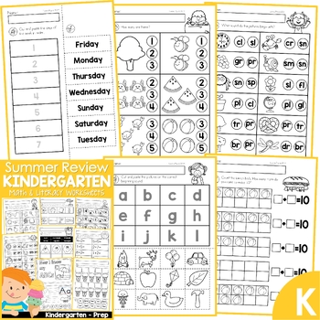 summer review kindergarten math literacy worksheets activities