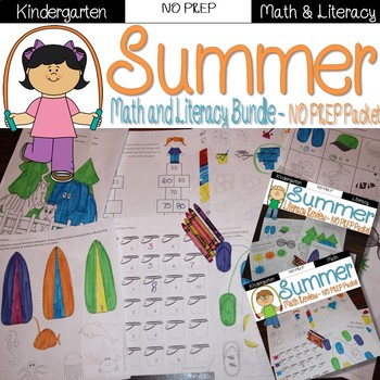 Preview of Kindergarten Summer Review NO PREP bundle {Math & Literacy} distance learning