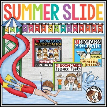 Preview of Greek  and Latin Root Words Boom Cards Summer Review Math Science Bundle