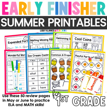 Preview of Summer Review & May Early Finishers for 1st Grade | ELA & Math Print & Go Pages