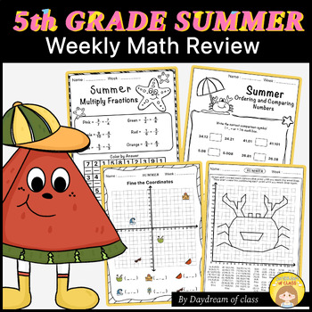 Preview of Summer Review Packet 5th Grade Weekly Math Worksheet