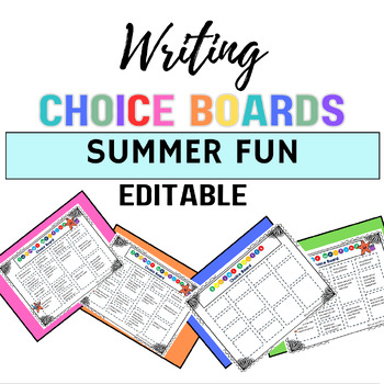 Preview of Summer Review Packet Writing Prompts Choice Boards