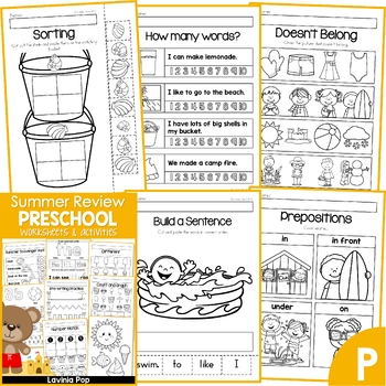 Summer Review Preschool No Prep Worksheets & Activities by Lavinia Pop