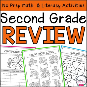 Preview of Summer Packet Review Second Grade Math Worksheets and ELA Activities