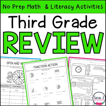 Preview of Third Grade Summer Review Packets Math Worksheets and ELA Activities