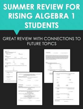 Preview of Summer Review for Upcoming Algebra 1 Students