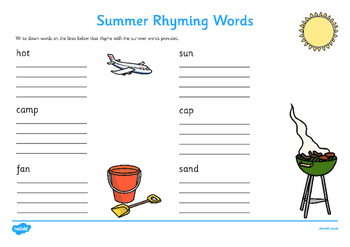 summer rhyming words worksheet by twinkl printable resources tpt