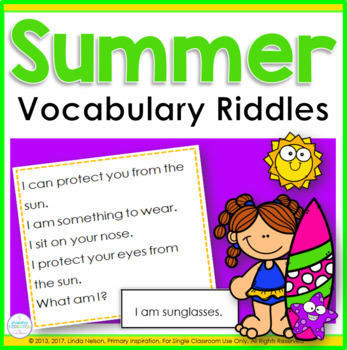 Summer Vocabulary Riddles by Primary Inspiration by Linda Nelson