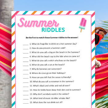 Preview of Summer Riddles, Last Week of School Activities, Summer Games, Summer Printable