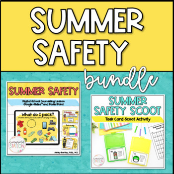 Preview of Summer Safety Digital Lesson & Printable Task Card Activity Bundle