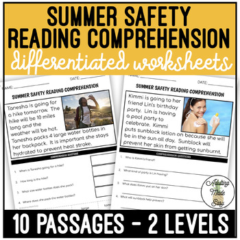 Preview of Summer Safety Simplified Reading Comprehension Worksheets