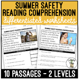 Summer Safety Simplified Reading Comprehension Worksheets
