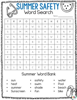 Preview of Summer Safety Word Search FREEBIE