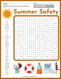 Summer Safety Word Search Puzzle - Water and Sun Safety
