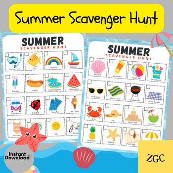 Preview of Summer Scavenger Hunt, Kids Game, Kids Summer Activity, INSTANT DOWNLOAD