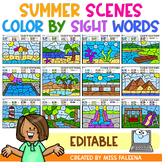 Summer Scenes Color by Code Sight Words Editable