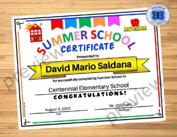 Preview of Summer School Certificate II - Editable