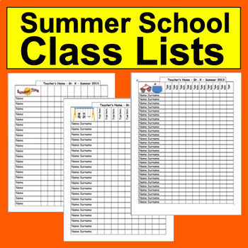 Preview of Summer School Class List Editable Templates 3 To Choose From