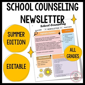 Preview of ☀Summer School Counseling Newsletter- Editable Templates With Built-In Content