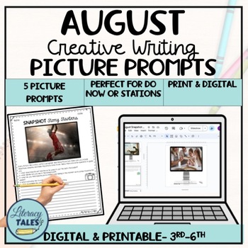 Preview of Summer School Creative Writing August Picture Prompts Activities & Worksheets