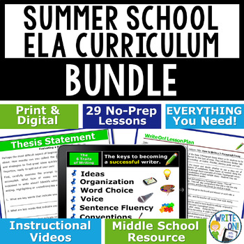 Preview of Summer School Middle School ELA Curriculum Bundle - Writing, Grammar, Vocab