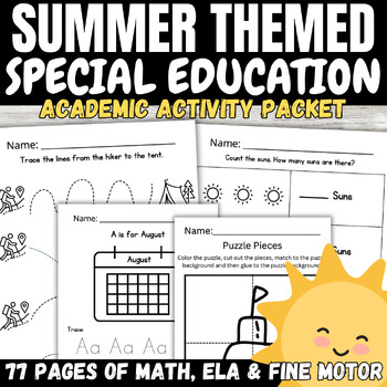 Preview of Summer School ESY Autism Special Education Math Reading and Fine Motor Packet