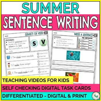 Preview of Summer School Morning Work Summer Sentence Writing Activities Task Cards Digital