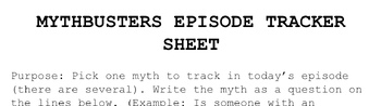 Preview of Summer School: MythBusters episode tracker sheet