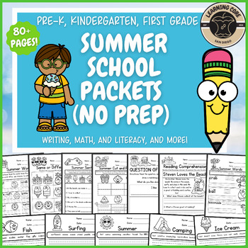 Summer School Packets Writing Math Literacy for PreK Kindergarten TK ...