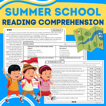 Preview of Summer School Reading Comprehension: Summarize, Infer, Context Clues, Theme