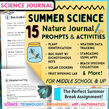 Preview of Summer Science and Nature Journal Middle School Summer Break Homework June July